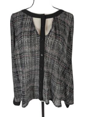 Women’s Elodie Button Front Blouse Black Plaid Size Medium